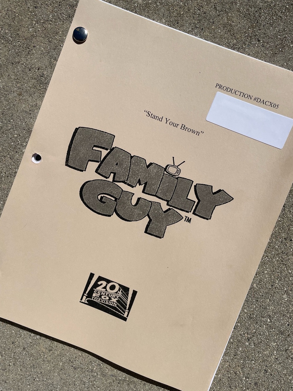 Family Guy 2014 Production Used Table Draft Script Stand Your Brown RE-TITLED